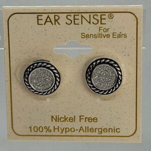 3For$20 Ear Sense Silver Black Hypo-Allergenic Earrings Stud